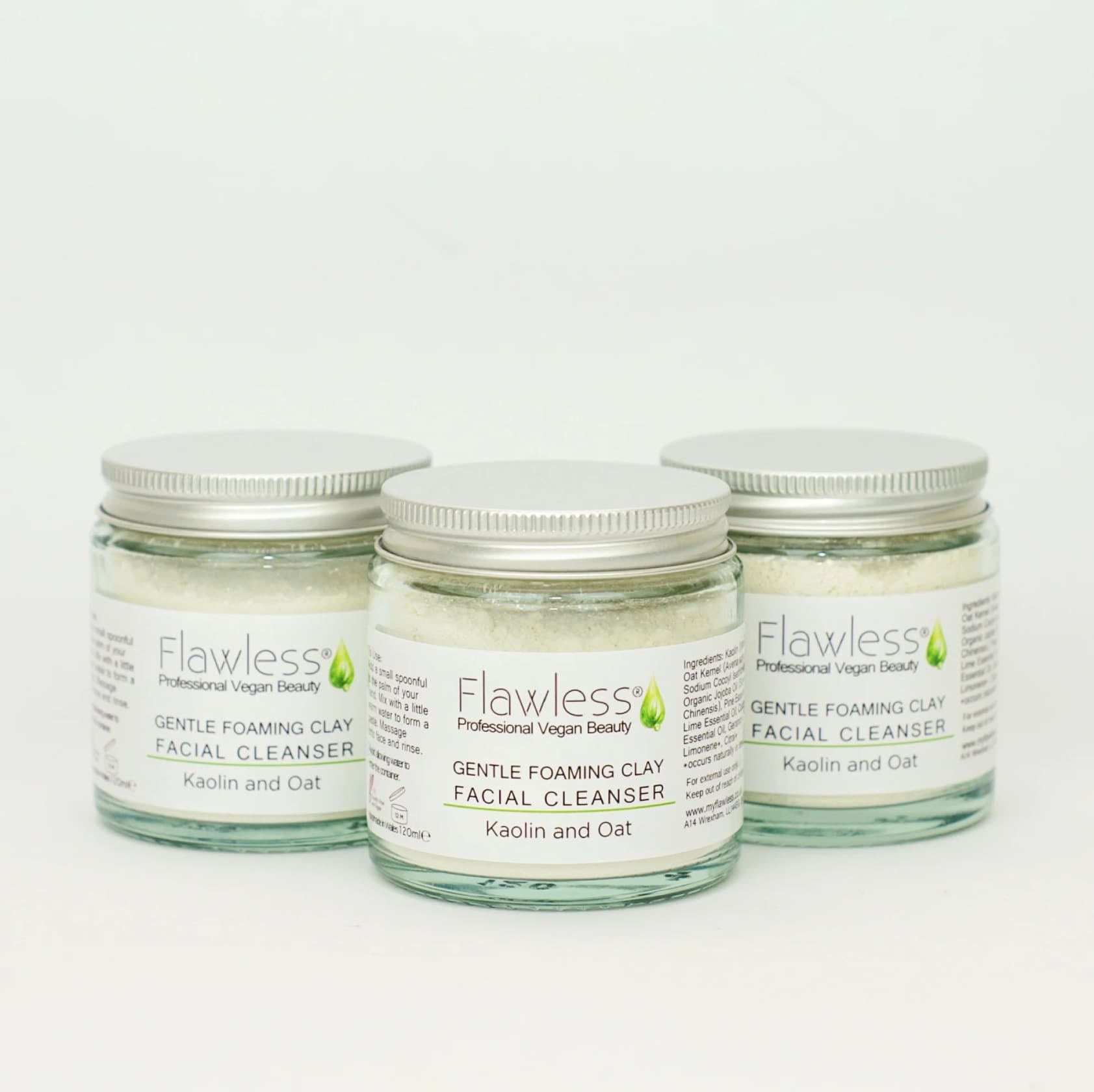 Kaolin clay facial cleanser in an eco-friendly recycled glass jar with an aluminum lid — view 2