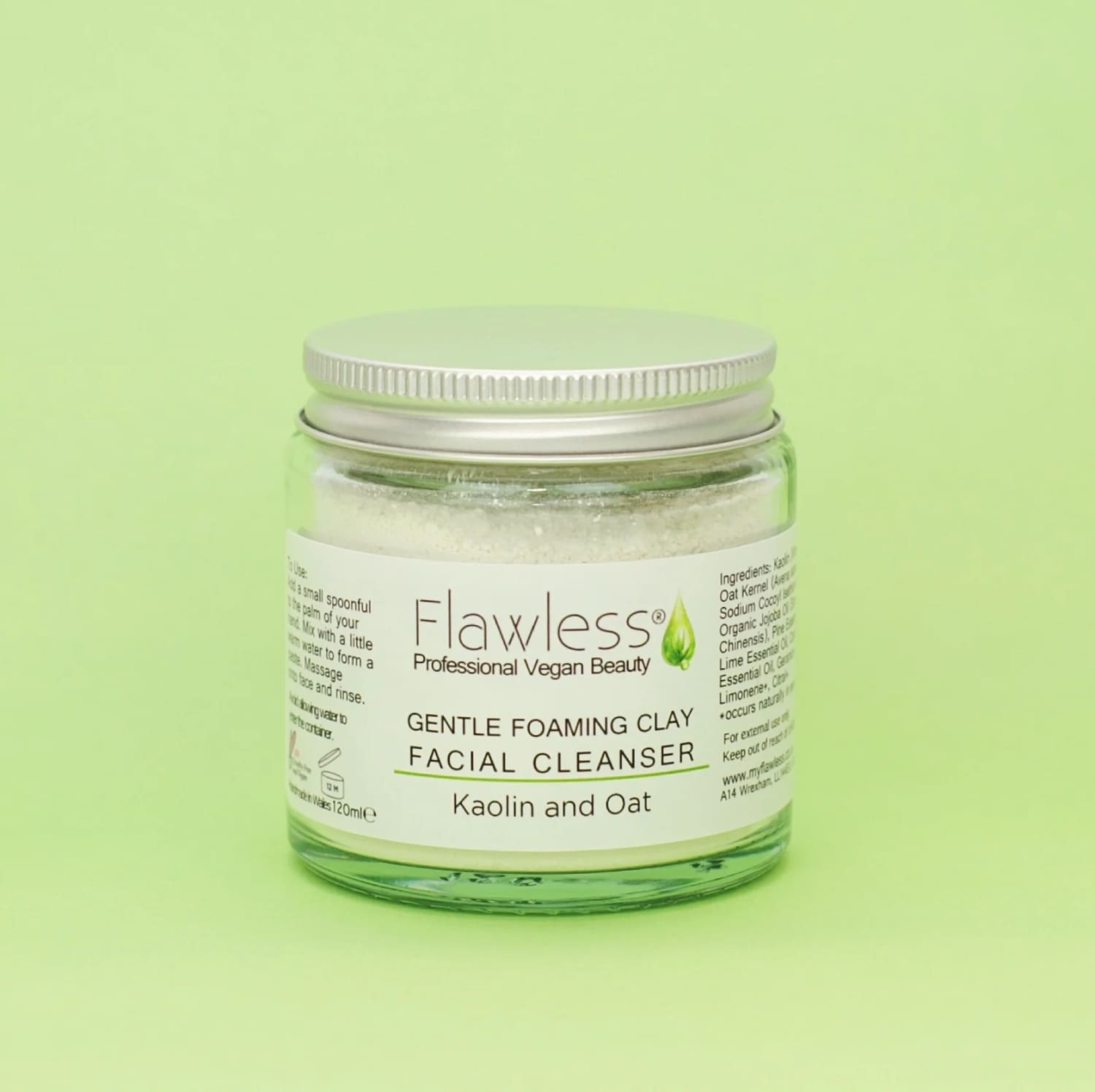 Kaolin clay facial cleanser in an eco-friendly recycled glass jar with an aluminum lid — view 3