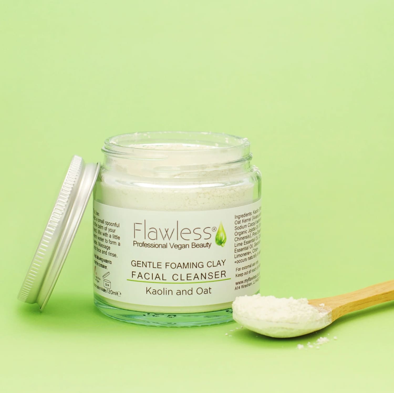 Kaolin clay facial cleanser in an eco-friendly recycled glass jar with an aluminum lid