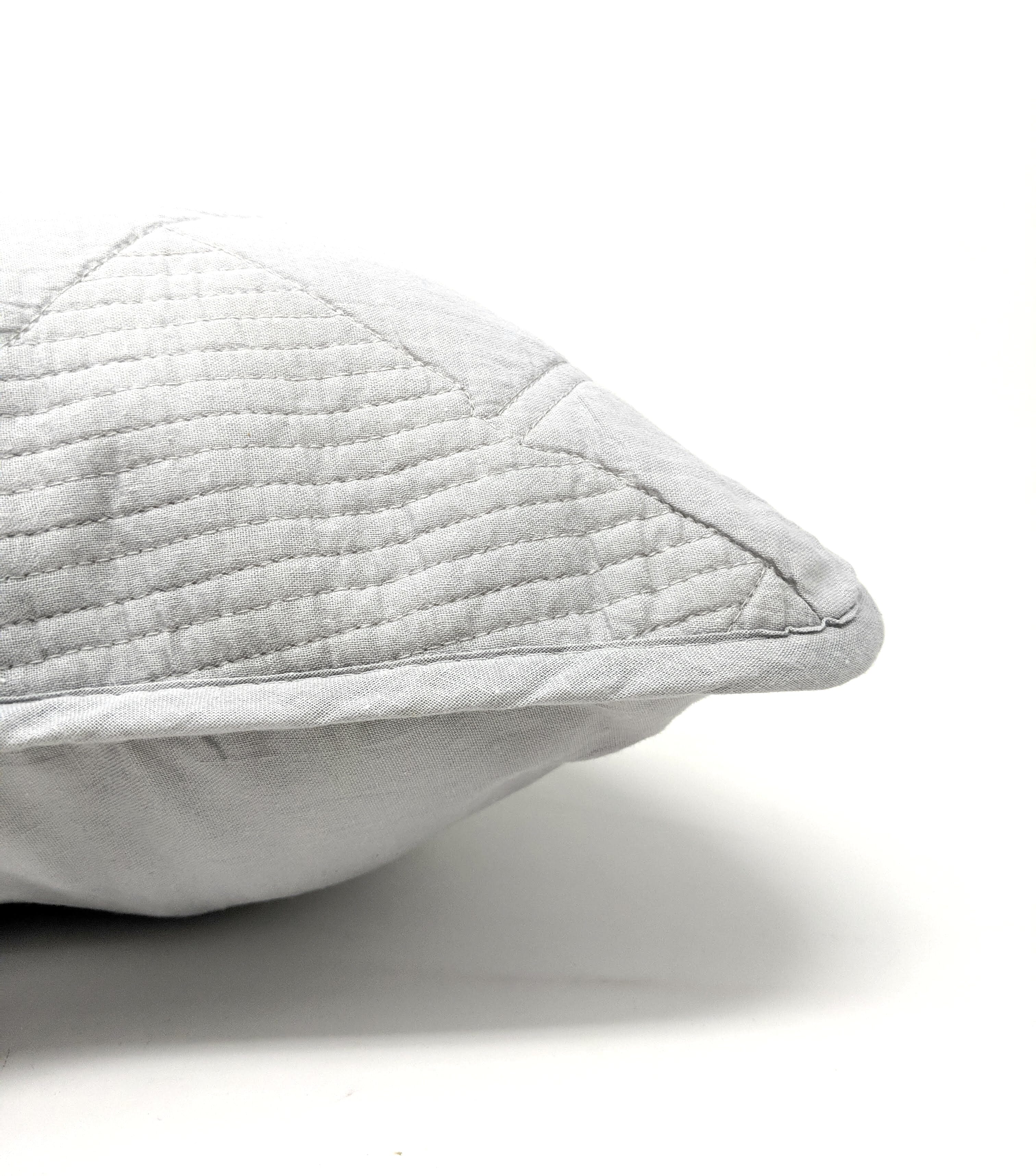 Light grey pastel quilted cotton cushion cover euro sham with geometric diamond stitching. — view 5