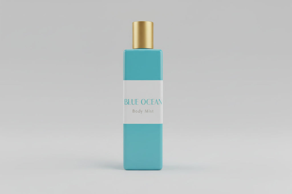 Blue Ocean Breeze body mist 8 oz spray bottle with crisp aquatic fragrance