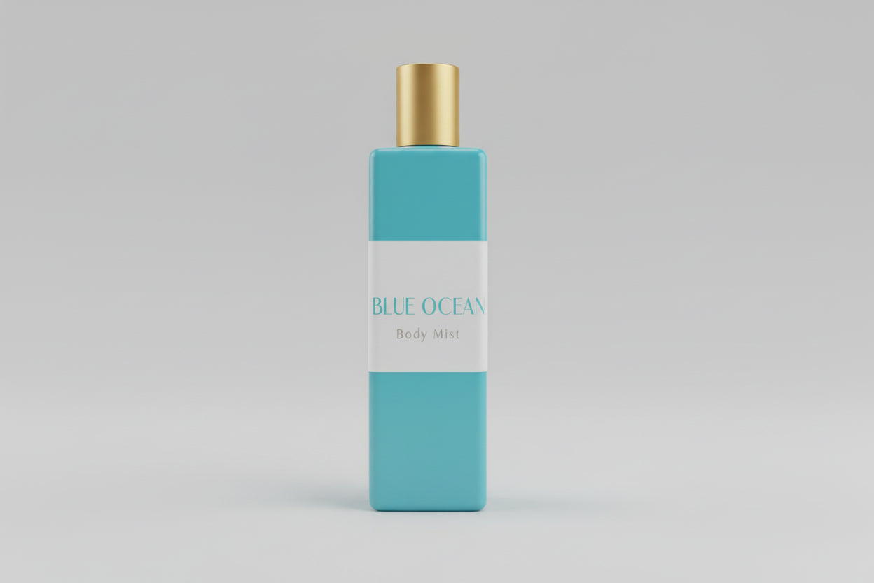Blue Ocean Breeze body mist 8 oz spray bottle with crisp aquatic fragrance
