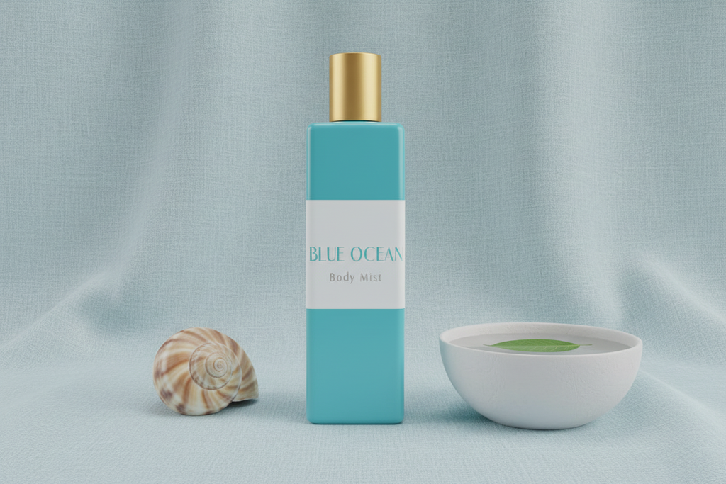 Blue Ocean Breeze body mist 8 oz spray bottle with crisp aquatic fragrance — view 2