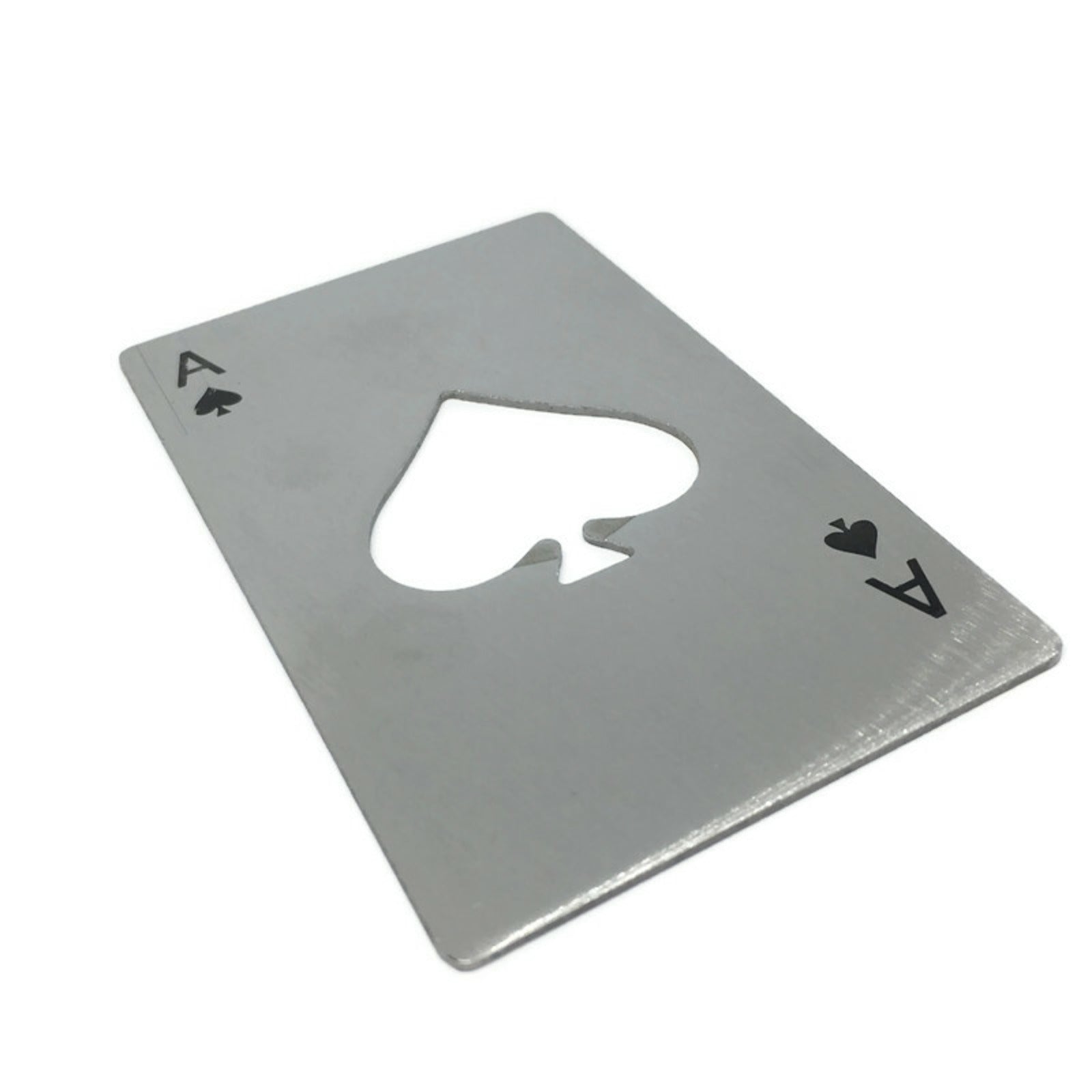 Stainless steel Ace of Spades credit card sized bottle opener fitting perfectly in a wallet — view 3
