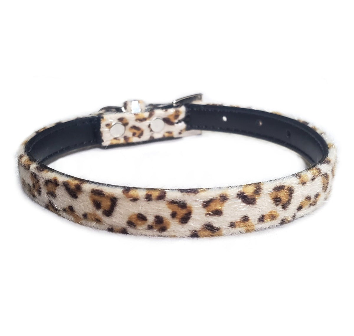 Furry Leopard Print Dog Collar-1