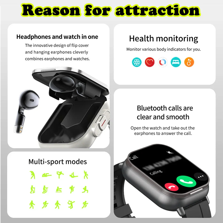 NNEOBA 2-in-1 Smart Watch with Earphones Bluetooth GPS (Black)