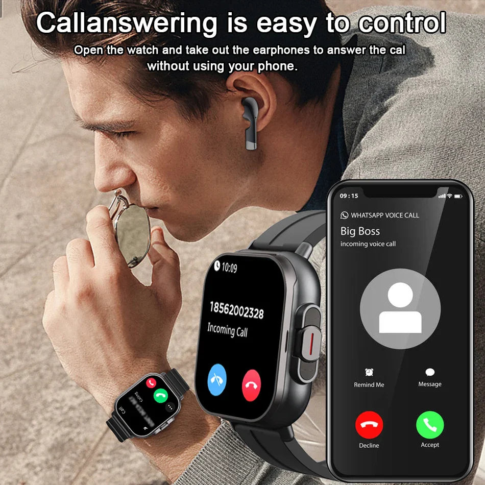 NNEOBA 2-in-1 Smart Watch with Earphones Bluetooth GPS (Black)