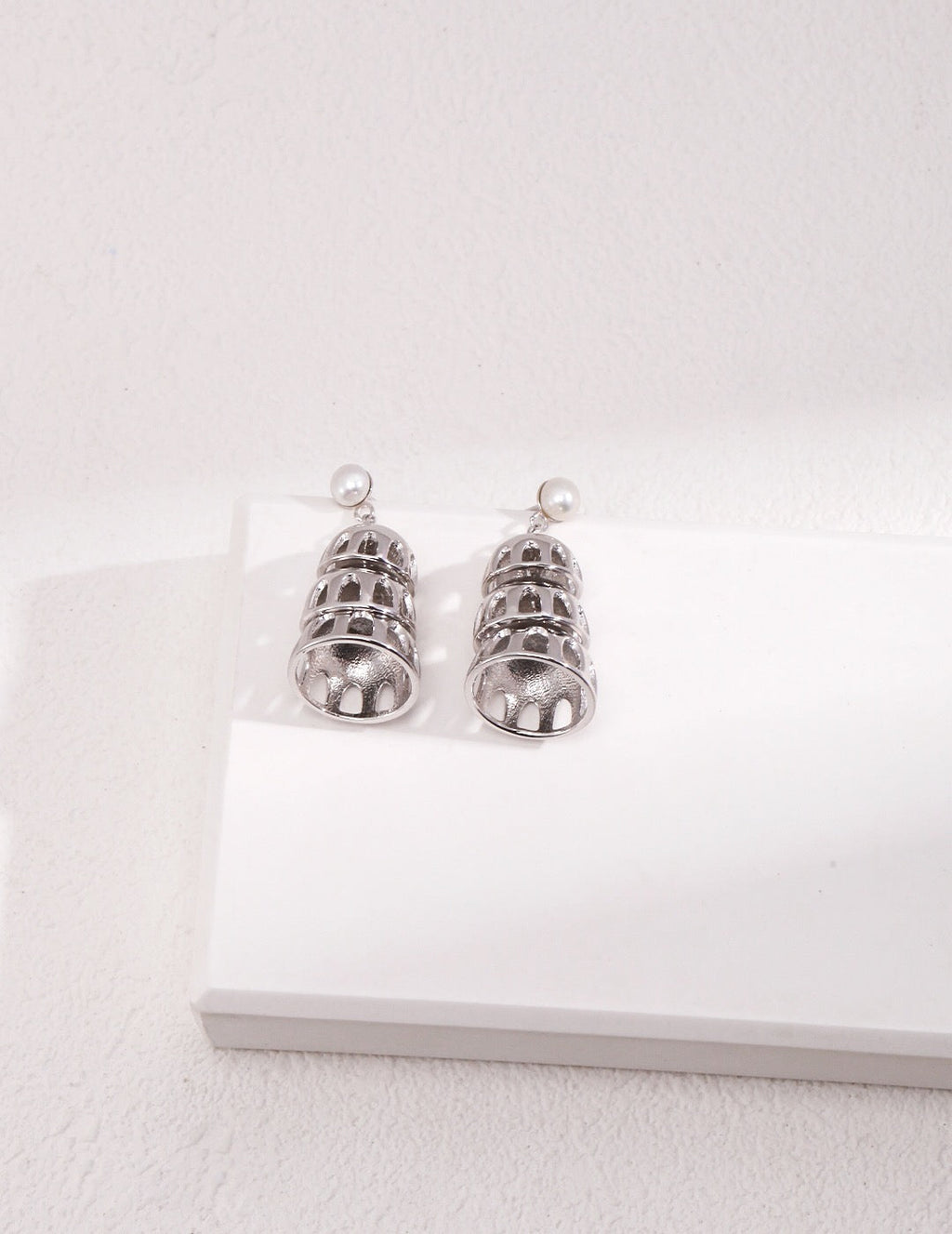 Jingle bell style drop earrings in 18ct gold vermeil with natural freshwater pearls — view 3