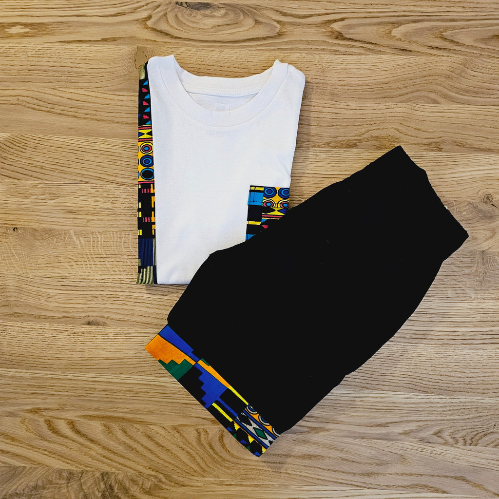 T-shirt and Cotton Pull Up Shorts Set with African Print Detail..-1