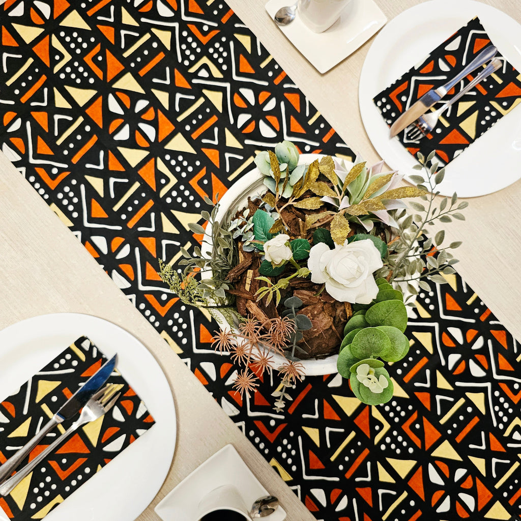Table Runner and Set of 8 Napkins | 100% Cotton African Print Fabric-2