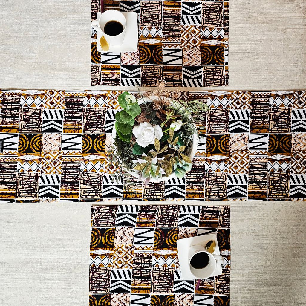 Handmade Table Runner and Set of 4 Placemats | Made from 100% Cotton African Print Fabric-0