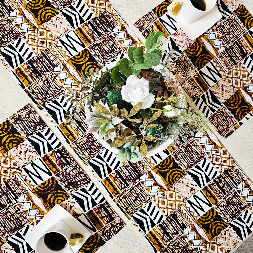 Handmade Table Runner and Set of 4 Placemats | Made from 100% Cotton African Print Fabric-1