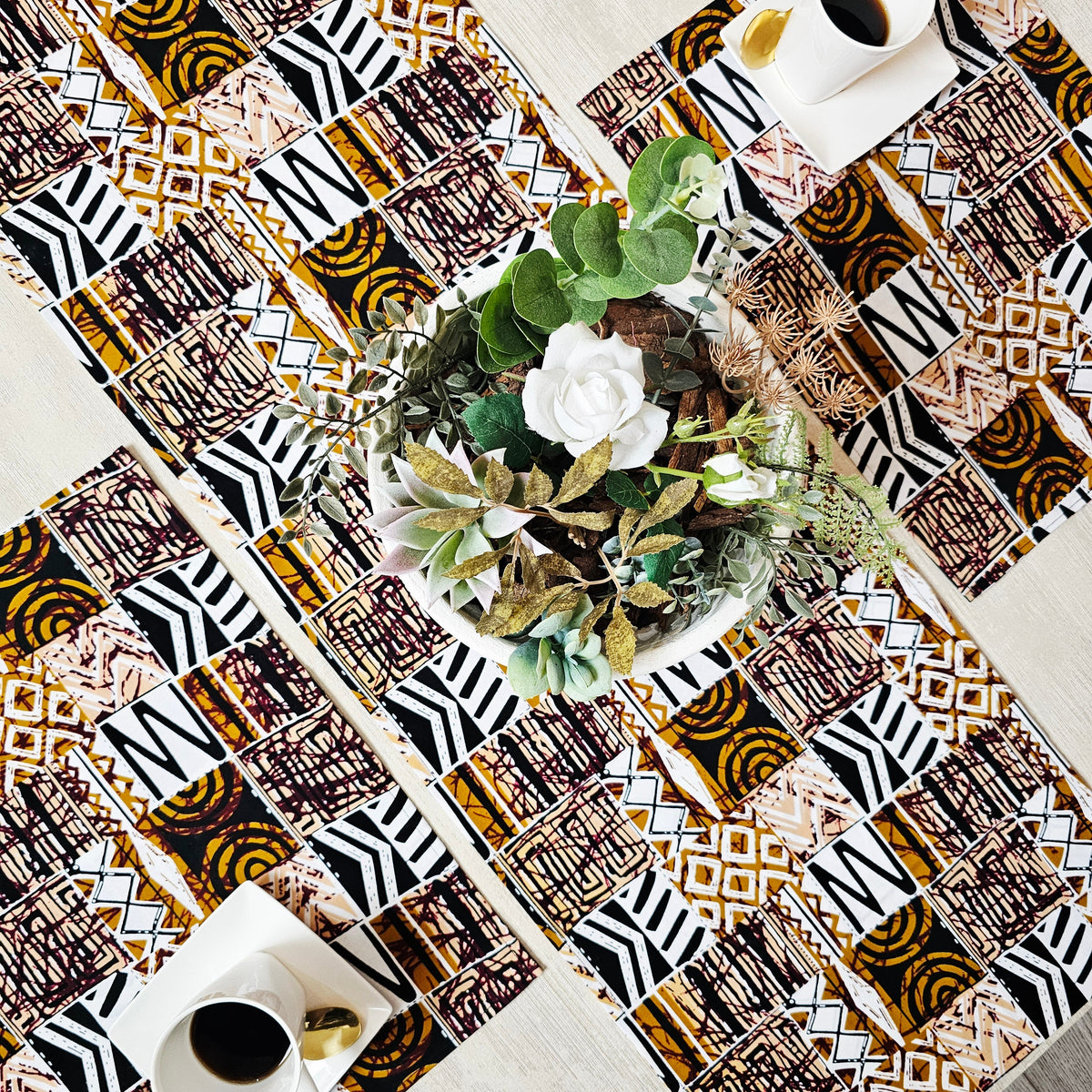 Handmade Table Runner and Set of 4 Placemats | Made from 100% Cotton African Print Fabric-1