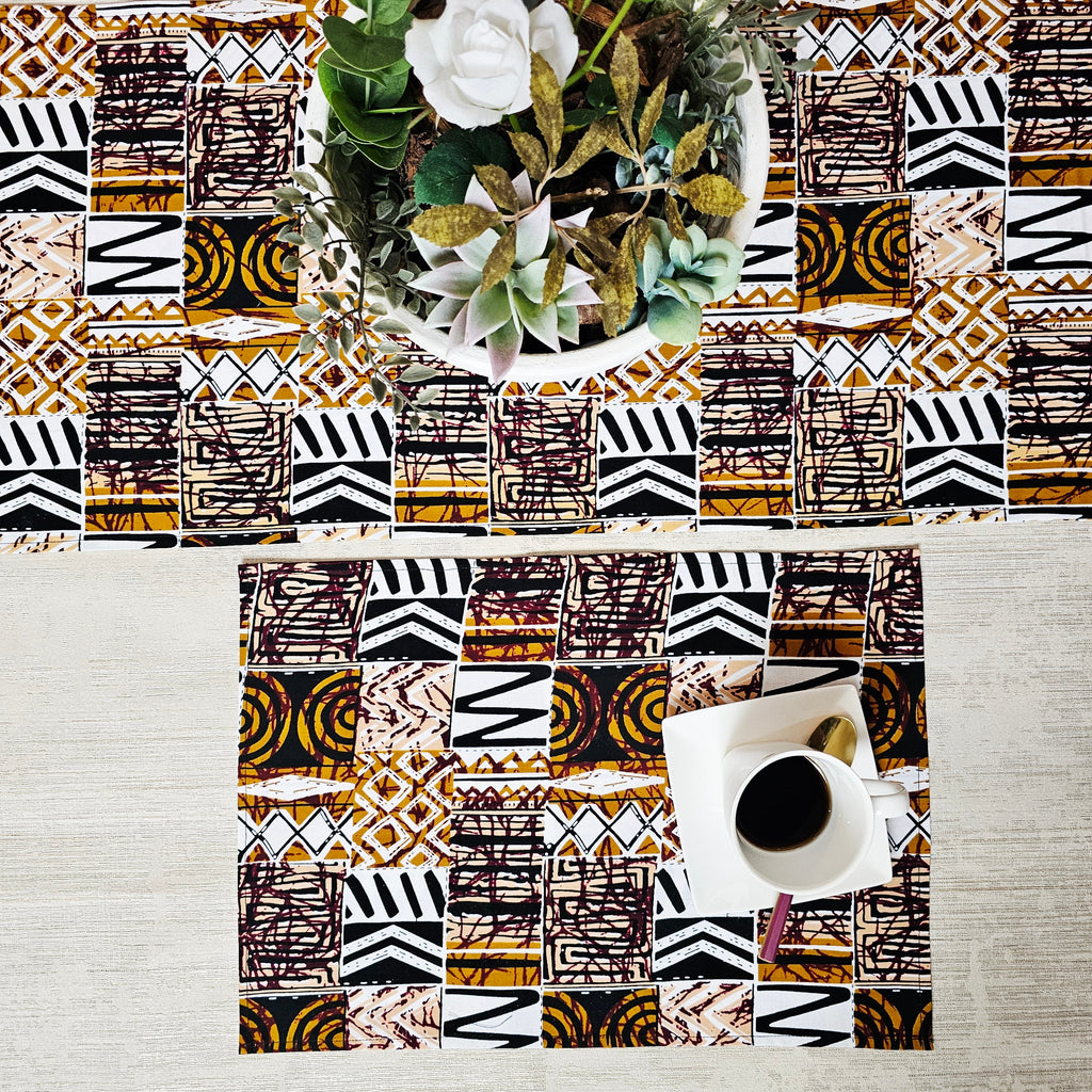 Handmade Table Runner and Set of 4 Placemats | Made from 100% Cotton African Print Fabric-2