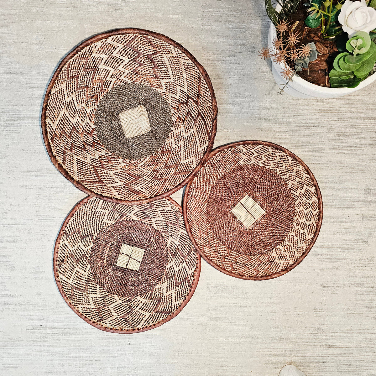 Set of 3 Handmade African Wall Baskets | Zimbabwe Baskets | Boho Wall Decor | 3B-0