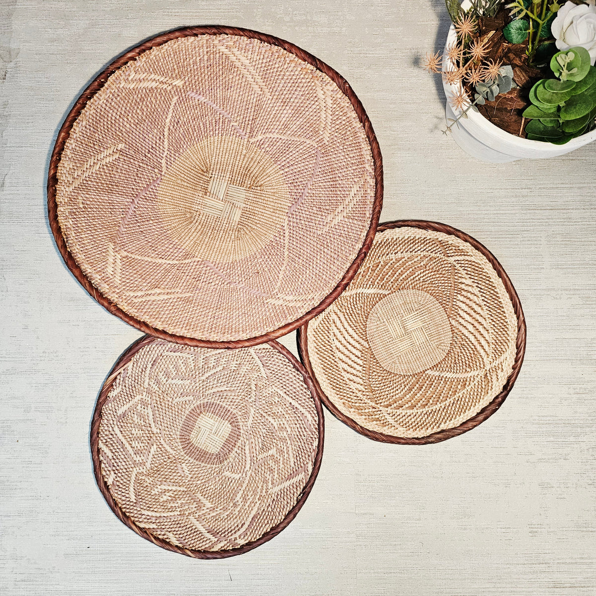 Set of 3 Handmade African Wall Baskets | Zimbabwe Baskets | Boho Wall Decor | 3B-4
