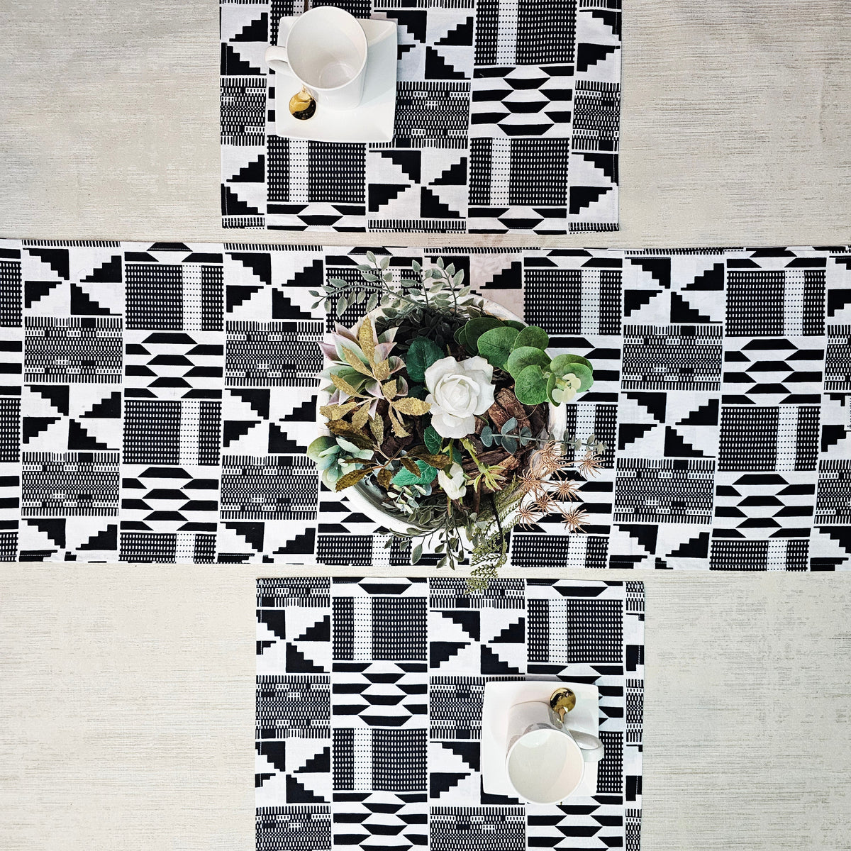 Table Runner and Set of 4 Placemats | 100% Cotton African Print Fabric-0