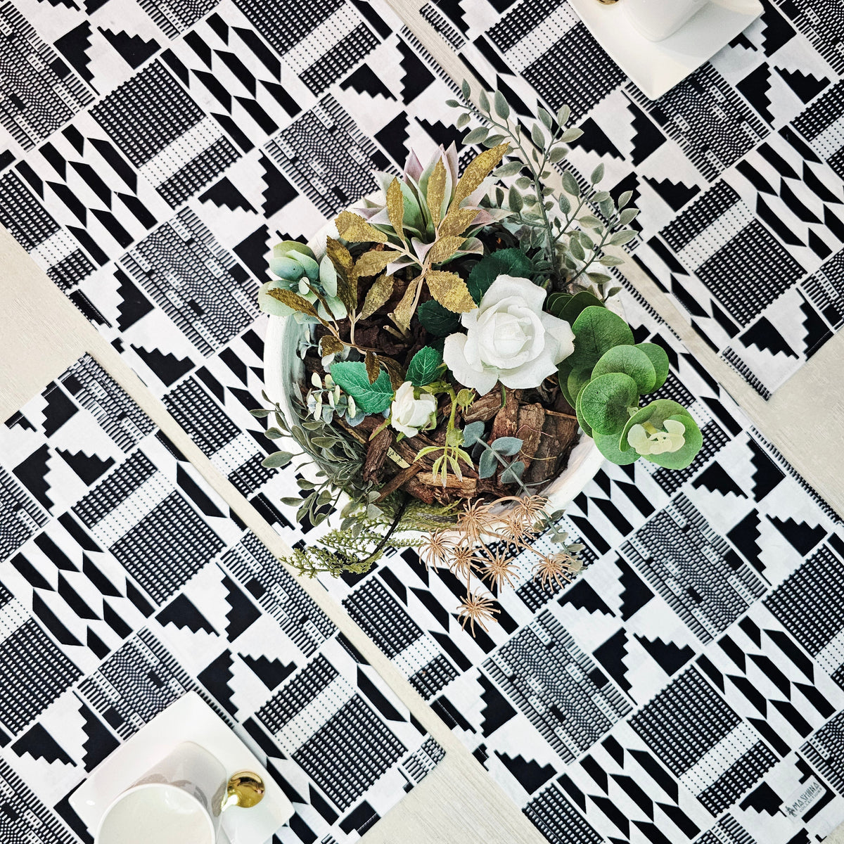 Table Runner and Set of 4 Placemats | 100% Cotton African Print Fabric-3