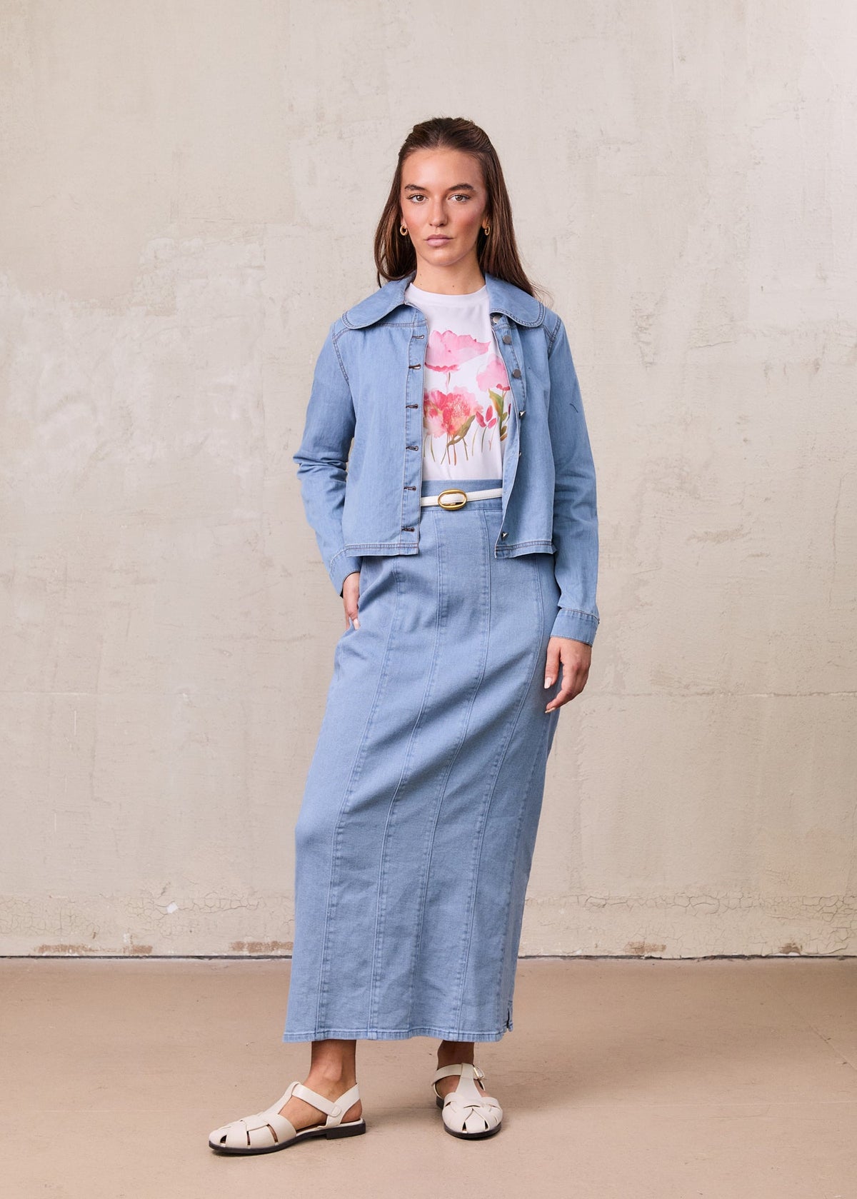 Boxy Denim Collared Top-Light Blue-1
