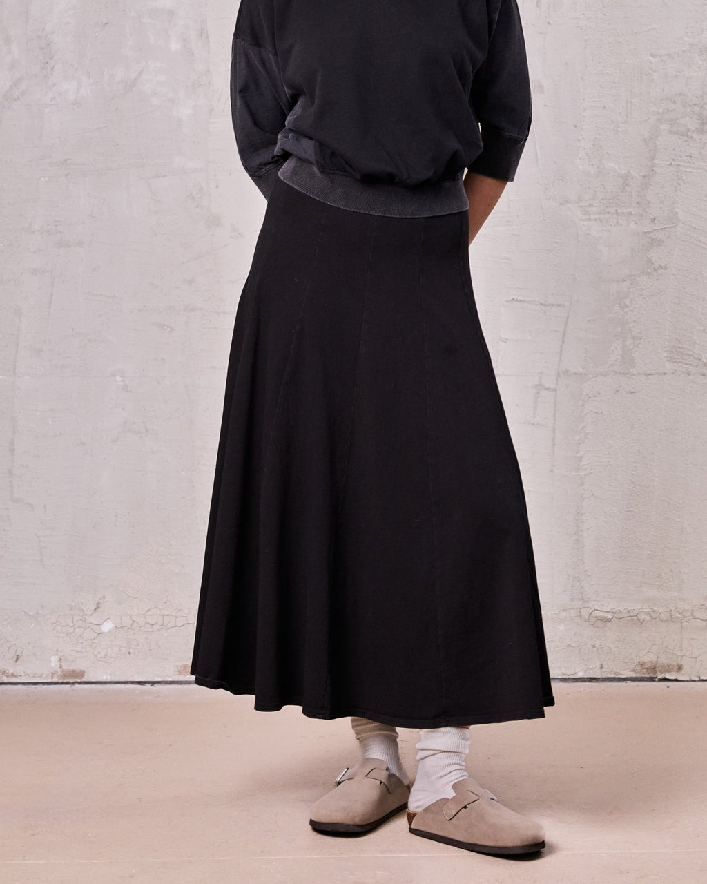 Paneled Flare Skirt 35"-Solid Black-3