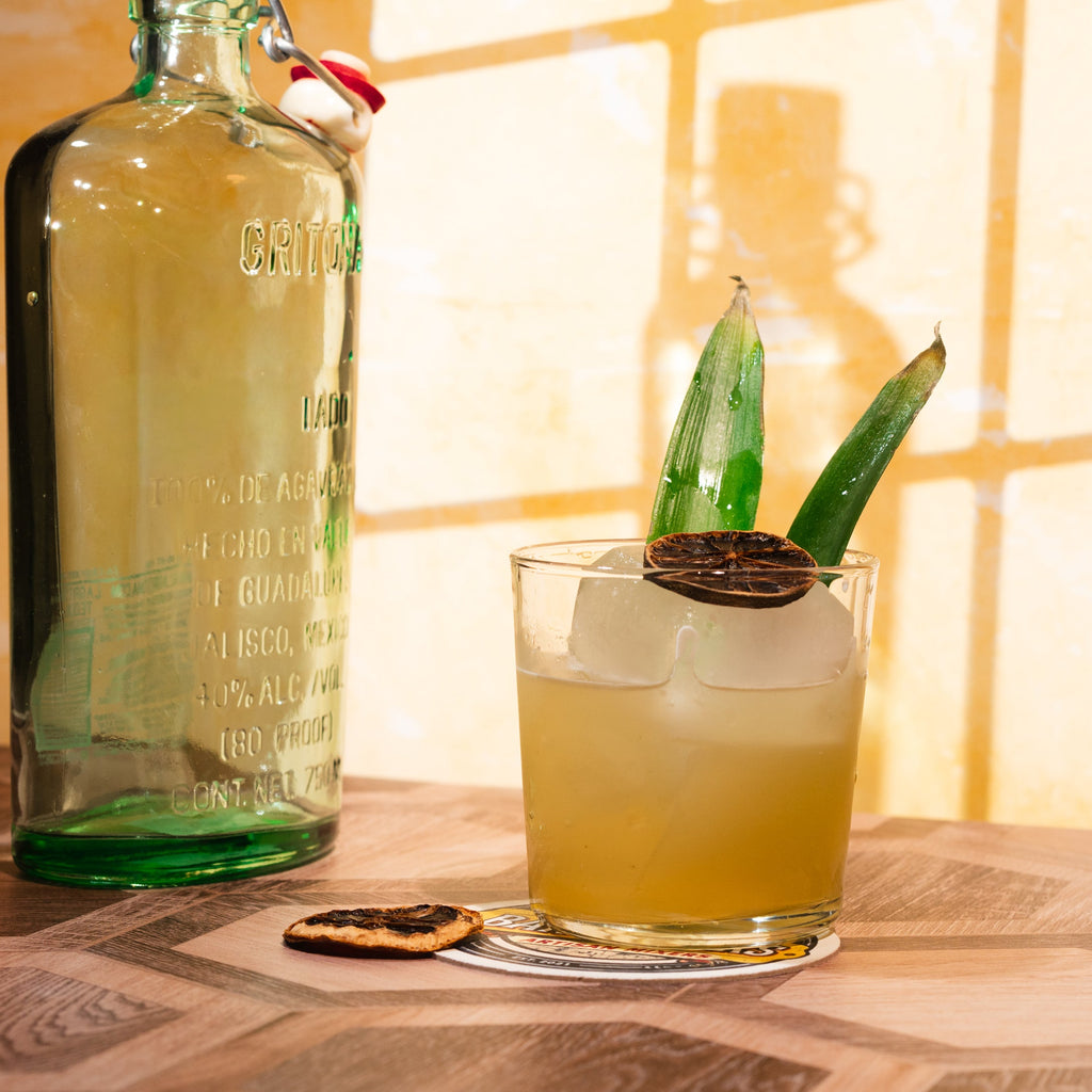 Bottle of pineapple mango spicy jalapeno margarita mix craft cocktail mixer — view 4
