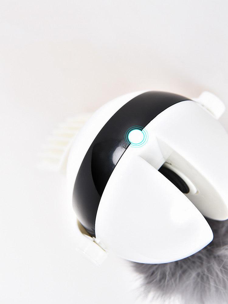 Interactive smart cat toy with automatic lifting motion, white plastic base and rabbit hair teaser attachment — view 3