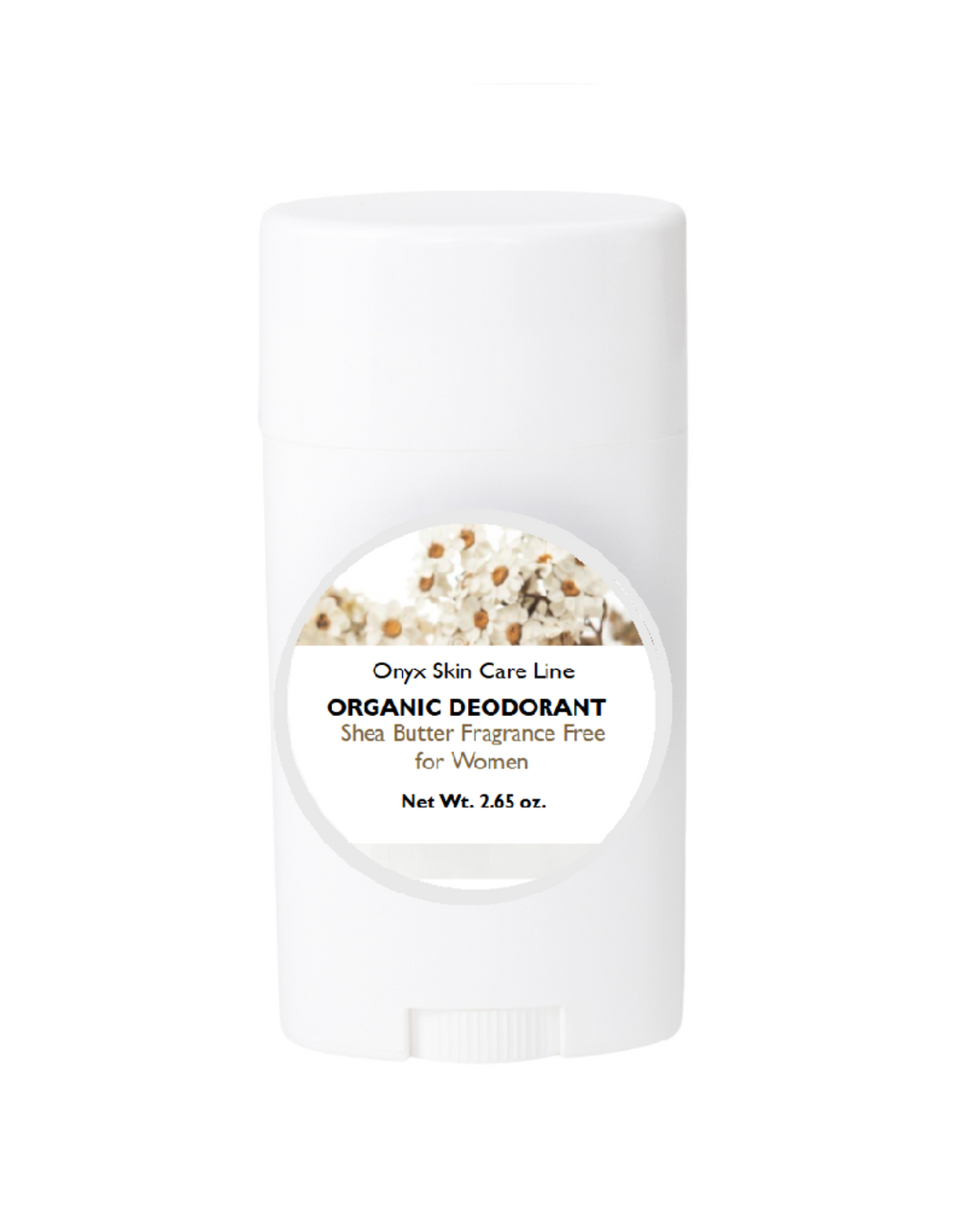 Unscented organic deodorant stick for women, featuring aluminum-free formula in an oval barrel