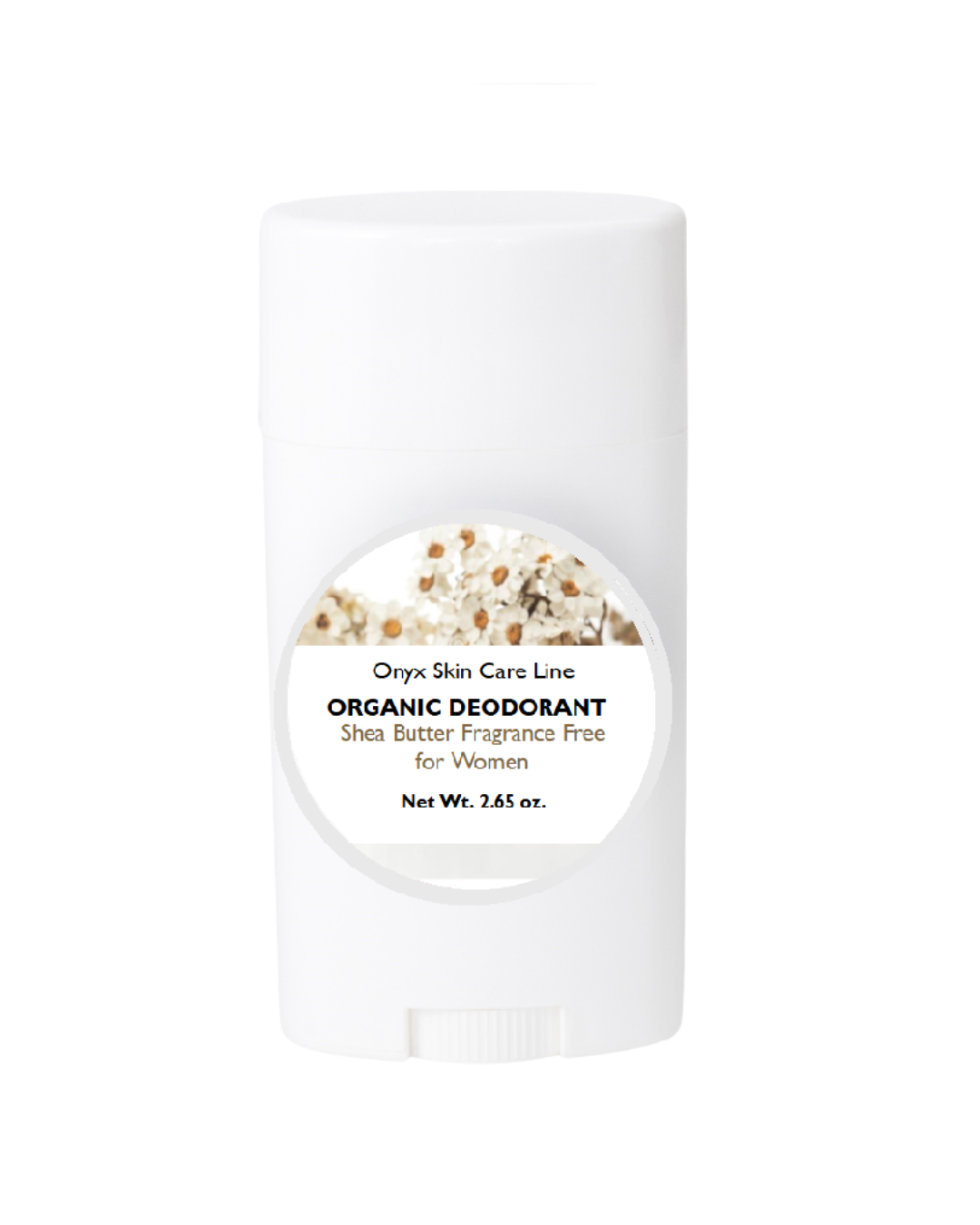 Unscented organic deodorant stick for women, featuring aluminum-free formula in an oval barrel