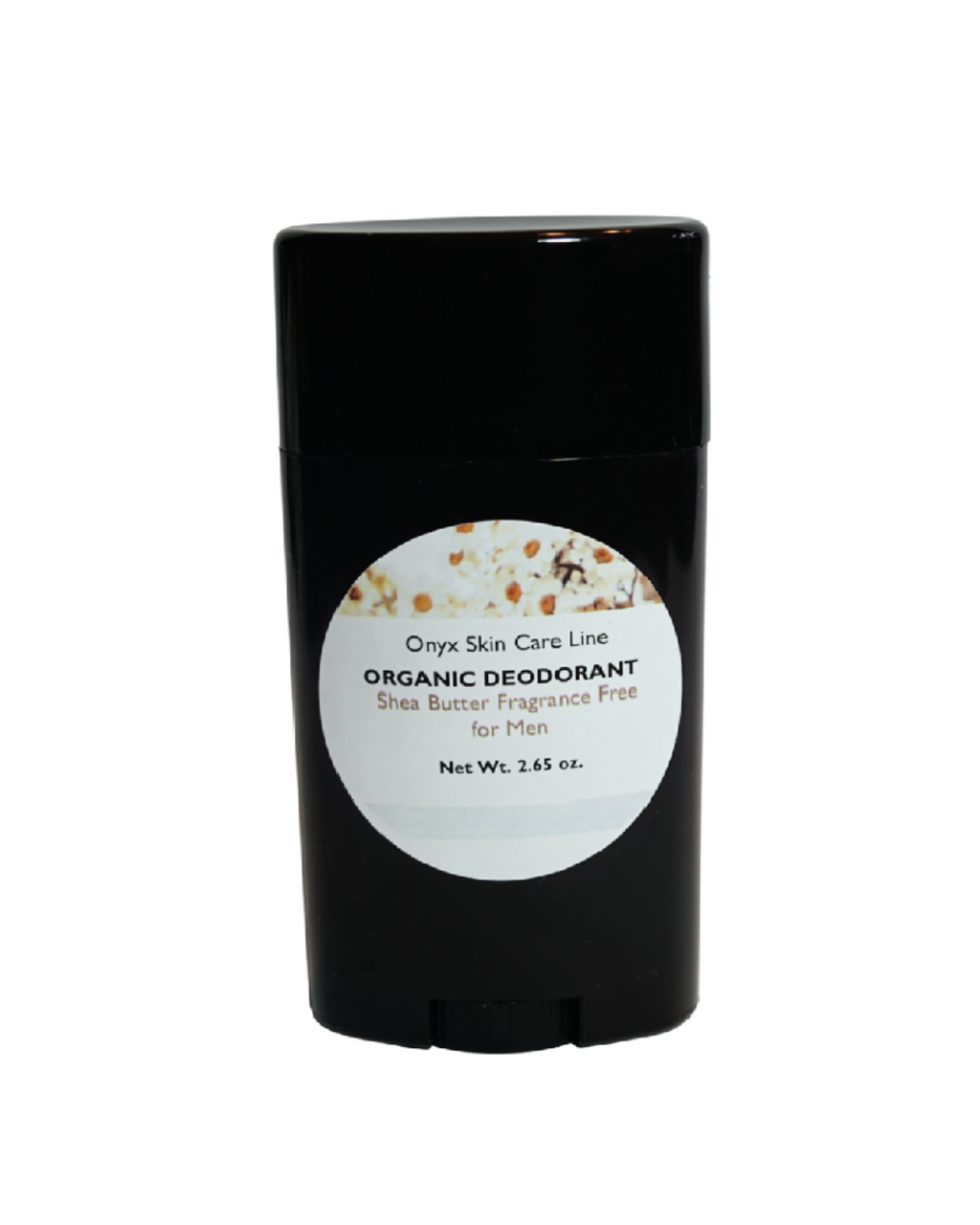 Mens organic deodorant stick fragrance free formula for sensitive skin in oval barrel packaging