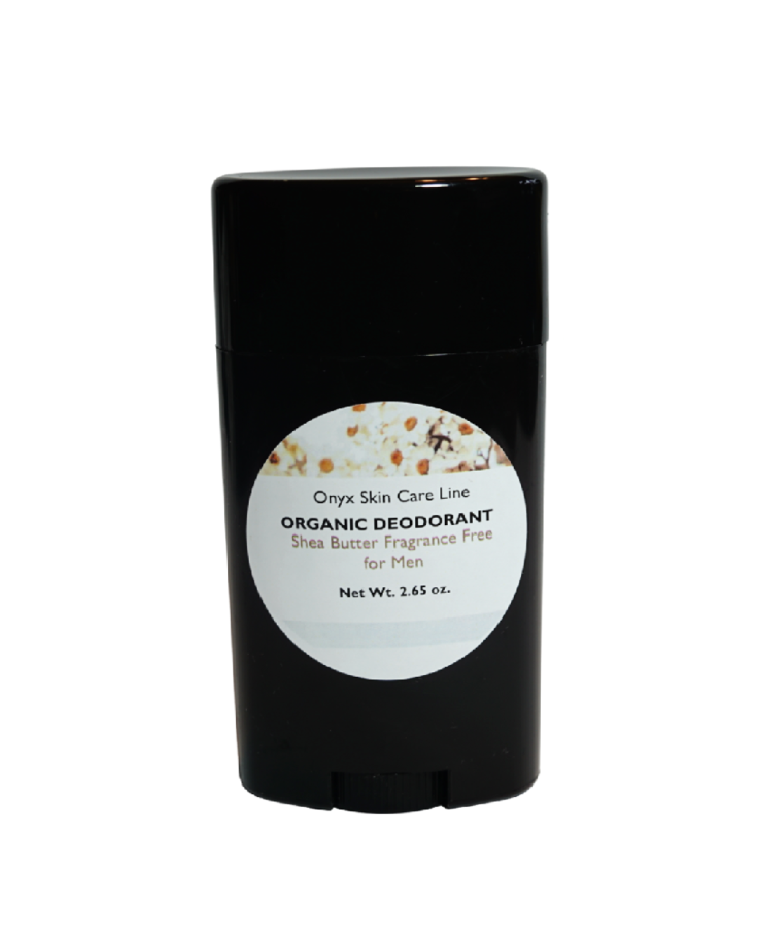Mens organic deodorant stick fragrance free formula for sensitive skin in oval barrel packaging