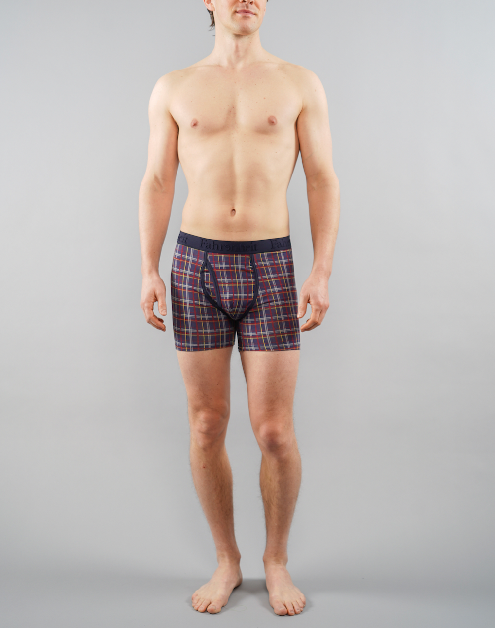 Newman blue plaid boxer briefs with smooth stretch waistband and raised brand logo details — view 3