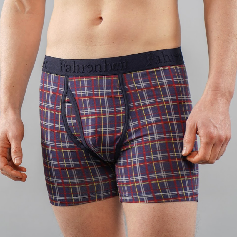 Newman blue plaid boxer briefs with smooth stretch waistband and raised brand logo details — view 2