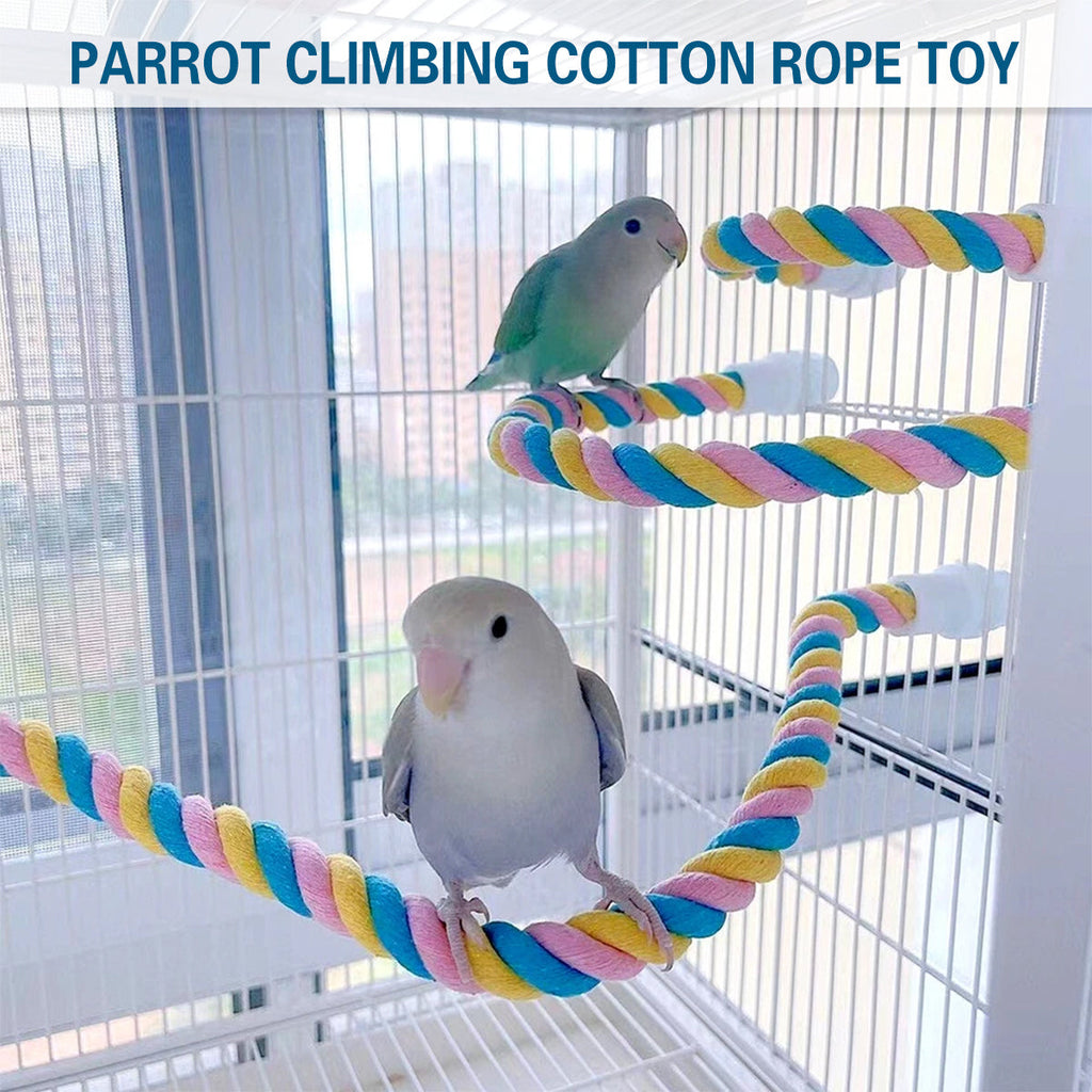 Flexible multicolour U-shaped cotton rope bird perch and climbing toy with metal screw attachments. — view 4