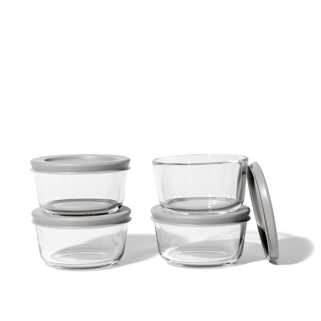 8 Piece Set (1 Cup / 8Oz) Round Glass Storage Containers With Lids, Grey-2
