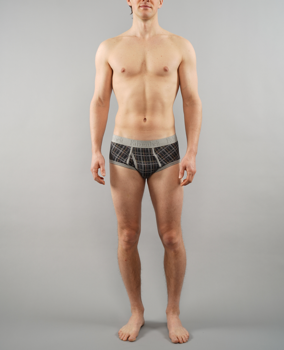 Men's green plaid Wayne brief underwear made of breathable cotton with comfortable logo waistband. — view 3