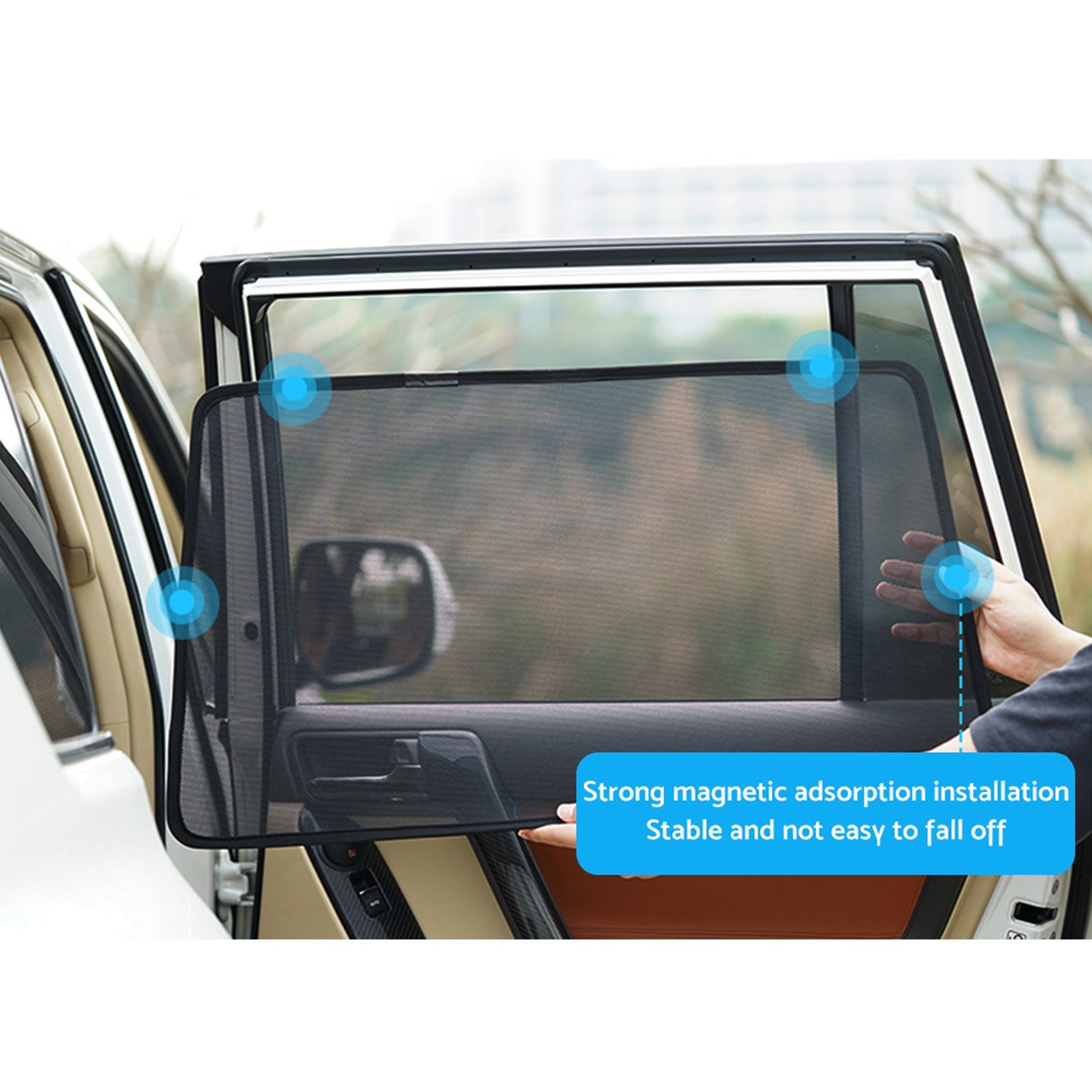Black synthetic fibre magnetic car window shades for front and rear vehicle windows — view 4