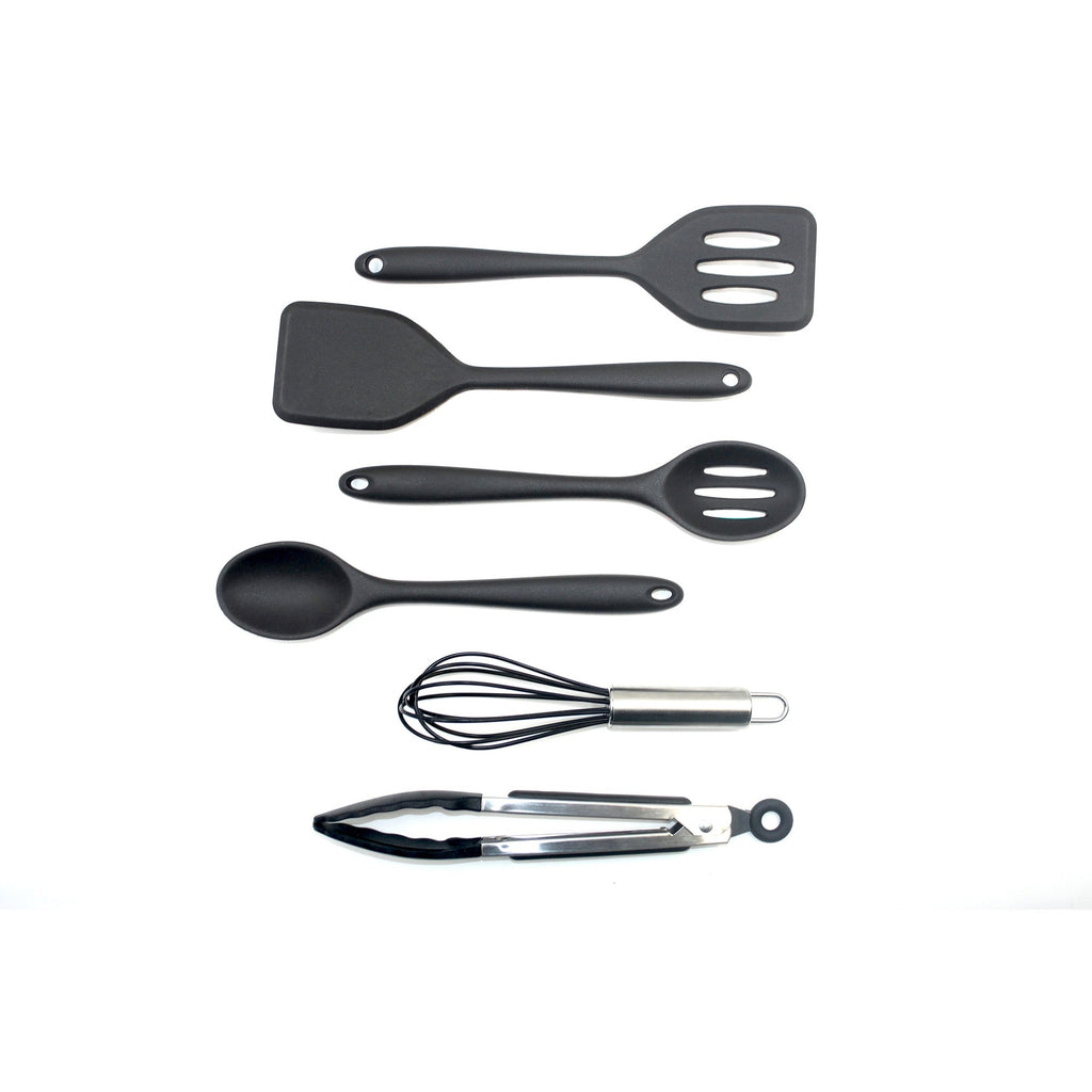 6-piece mini silicone utensil set featuring turners, spoons, whisk, and tongs for everyday cooking. — view 2