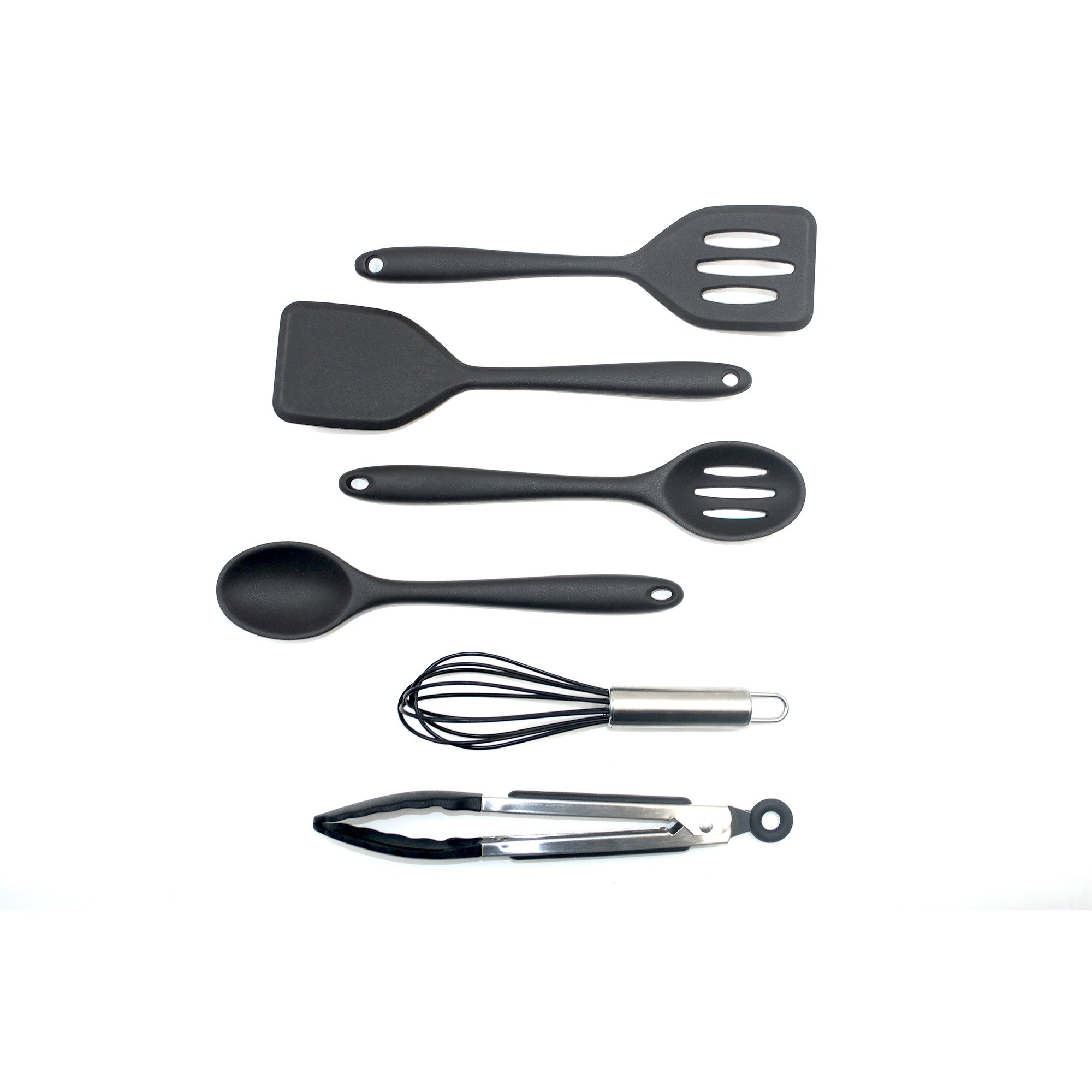 6-piece mini silicone utensil set featuring turners, spoons, whisk, and tongs for everyday cooking. — view 2