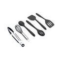 6-piece mini silicone utensil set featuring turners, spoons, whisk, and tongs for everyday cooking.