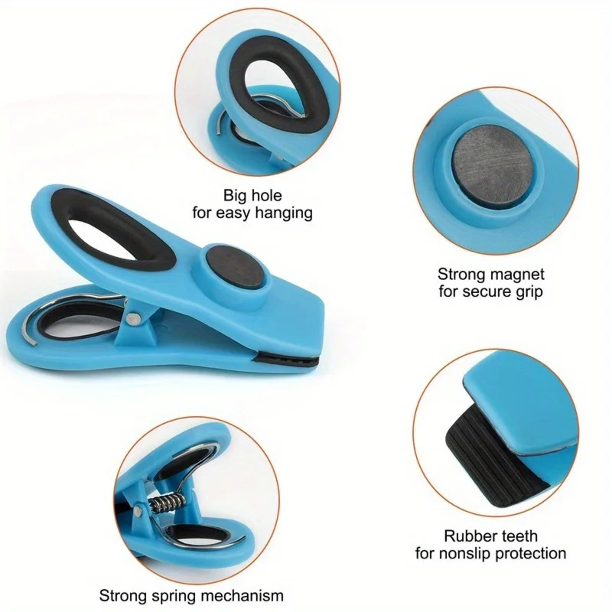 10-piece magnetic bag clip set in multi blue featuring heavy duty stainless steel construction — view 3
