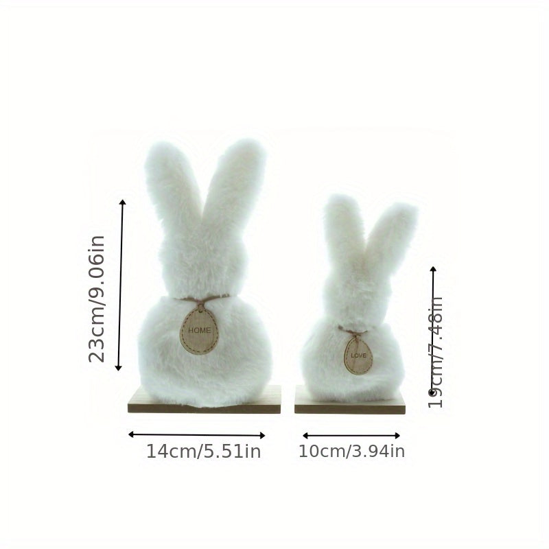 Two fluffy plush Easter bunny decorations in large and small sizes for festive spring home decor — view 5