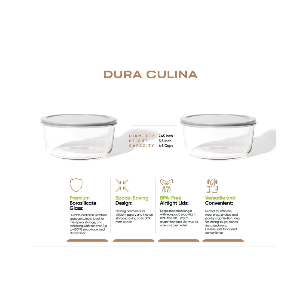 Four piece round glass food storage containers with airtight grey lids for kitchen organization — view 3
