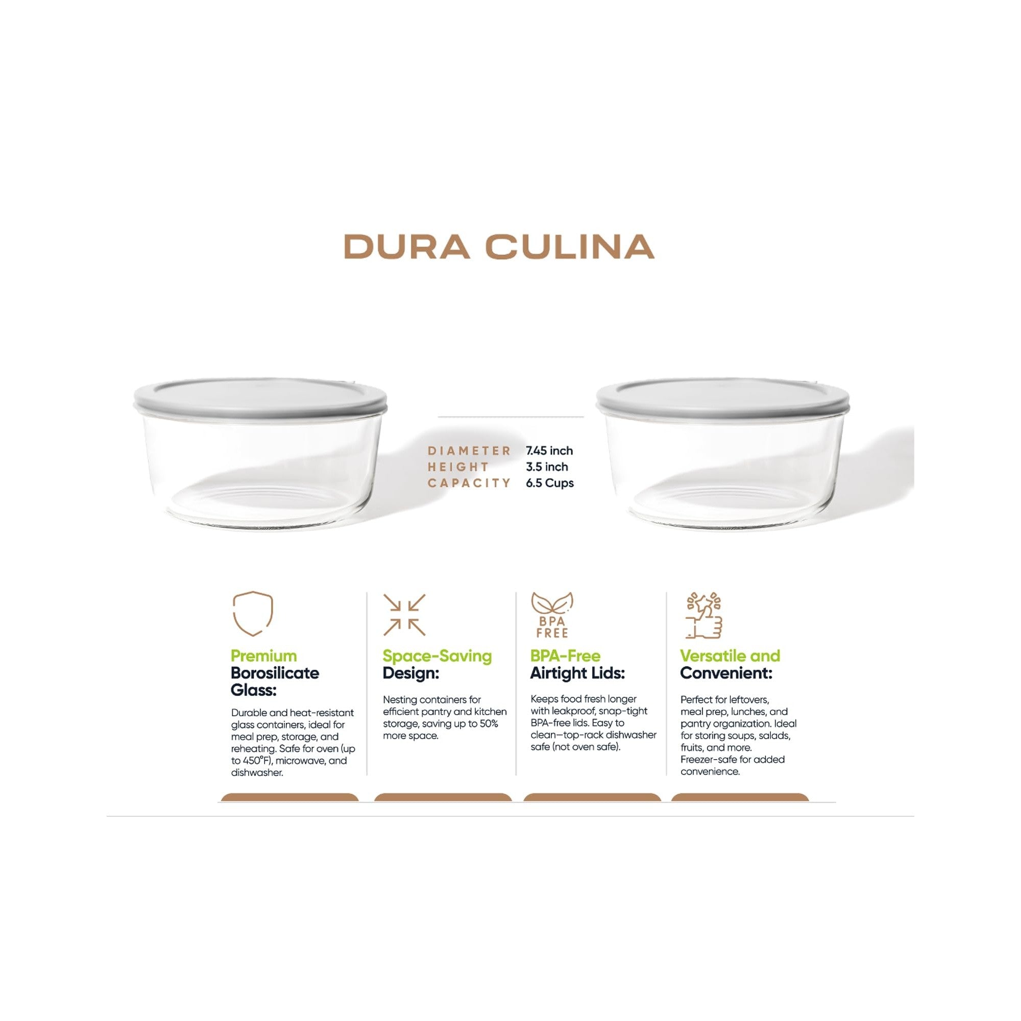 Four piece round glass food storage containers with airtight grey lids for kitchen organization — view 3