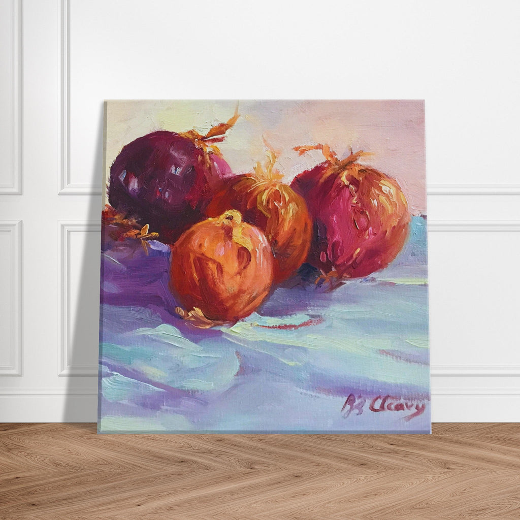 'Onions' Still Life I 8x8 inch Canvas Art Print I Original Artwork by American Artist Barbara Cleary-4