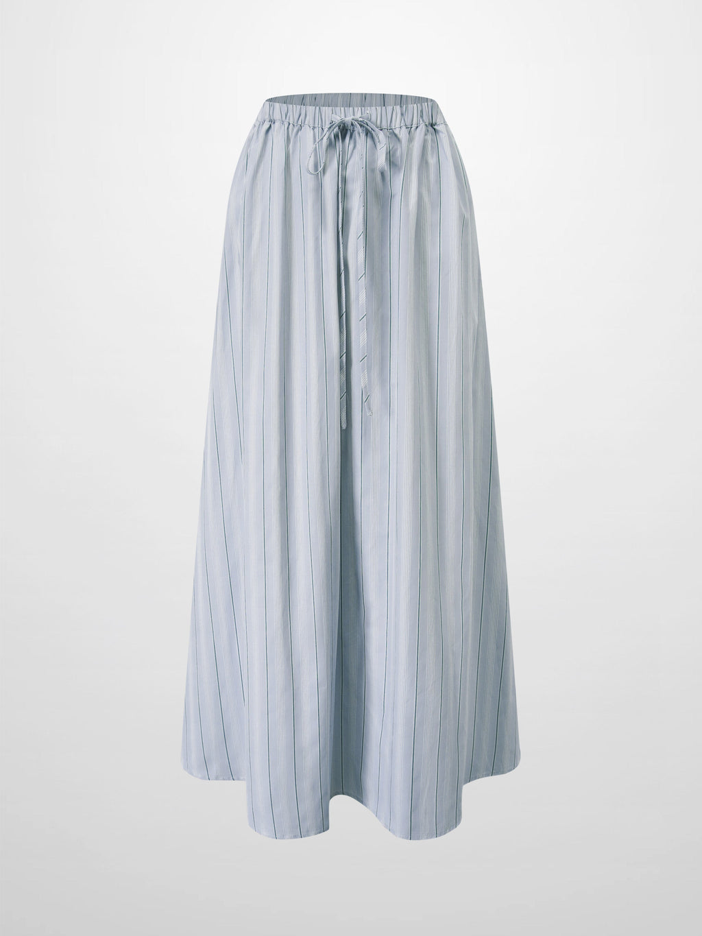 Drawstring Cotton Blend Skirt-Light Blue-2