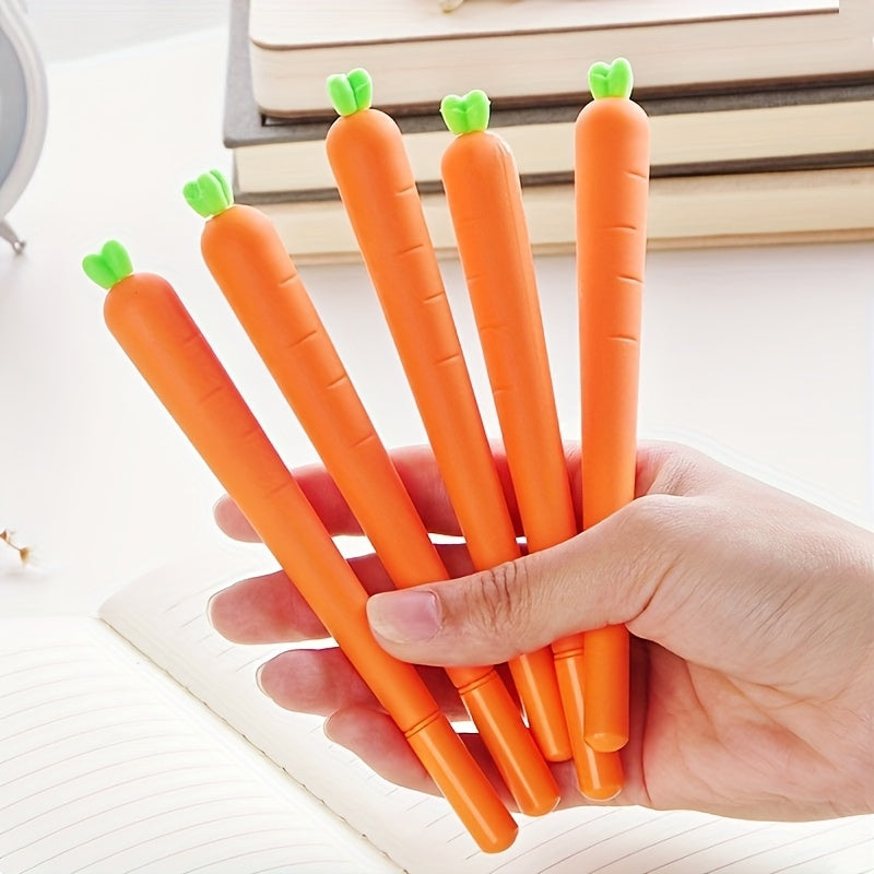 33 piece carrot shaped gel pen set featuring bright orange bodies and green leafy tops — view 2
