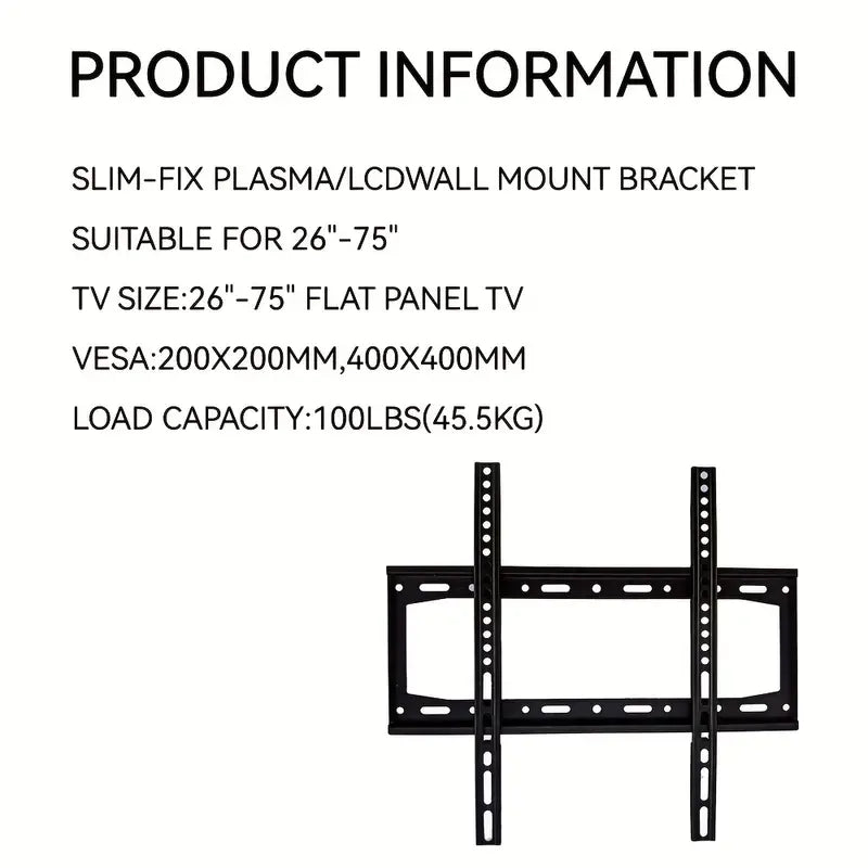 Ultra slim TV wall mount bracket in black solid steel for flat screen televisions — view 3