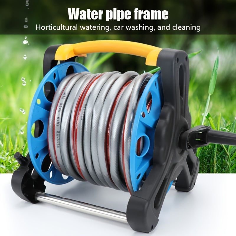 Compact garden hose stand in vibrant blue plastic, freestanding portable frame for outdoor yard organization — view 2