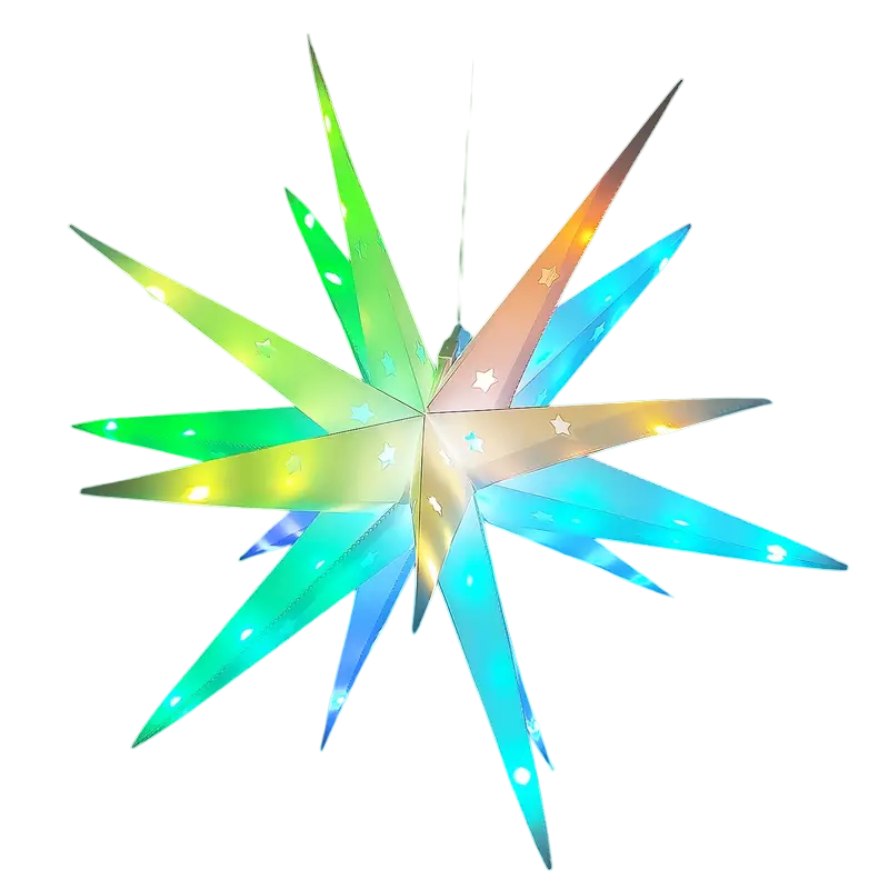 Color-changing 18-point LED 3D Moravian star light illuminating a festive indoor or outdoor holiday space — view 4