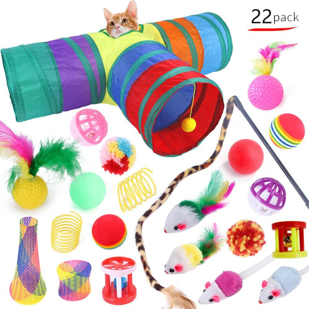 21-piece plush cat toy set with assorted colorful soft cloth chew toys for feline pets — view 5